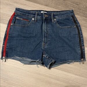 Tommy Hilfiger Blue Jean Shorts with Red and Black Zippers